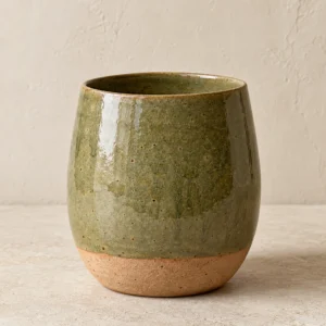 Olive green and natural clay ceramic cup