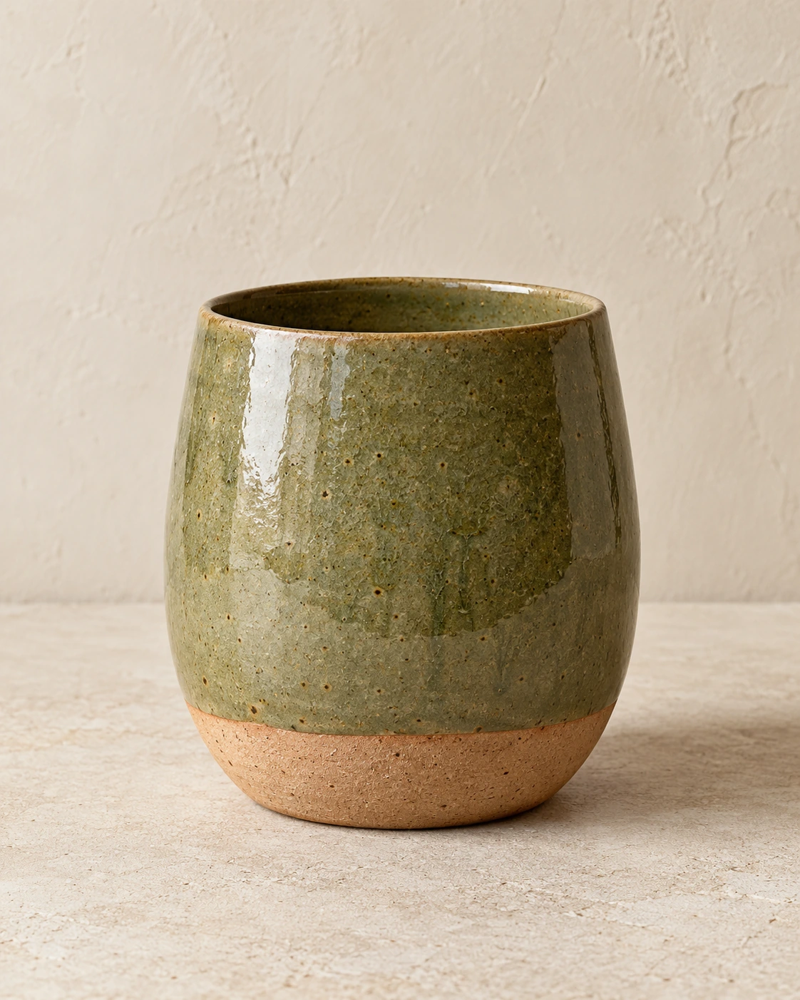 Olive green and natural clay ceramic cup